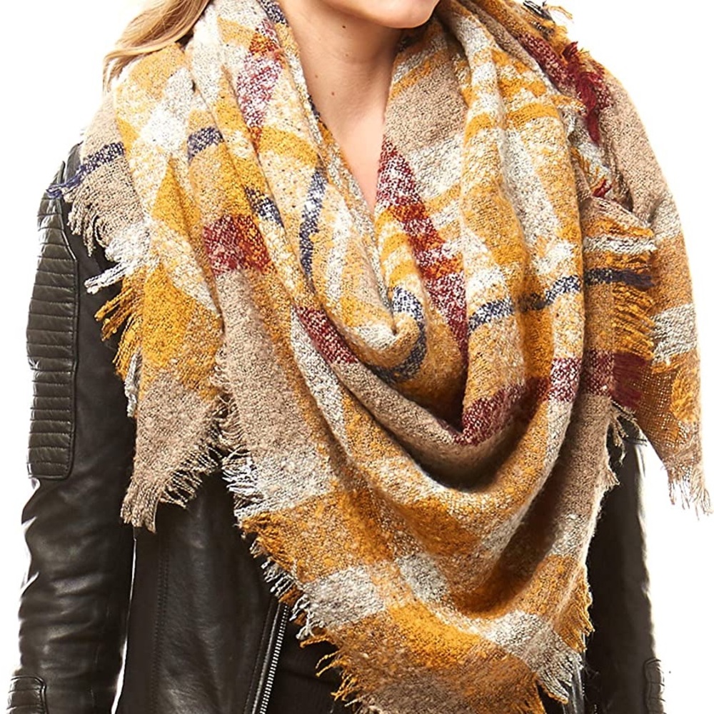 Blanket Scarf Western Yellow Plaid - Picture 4 of 10